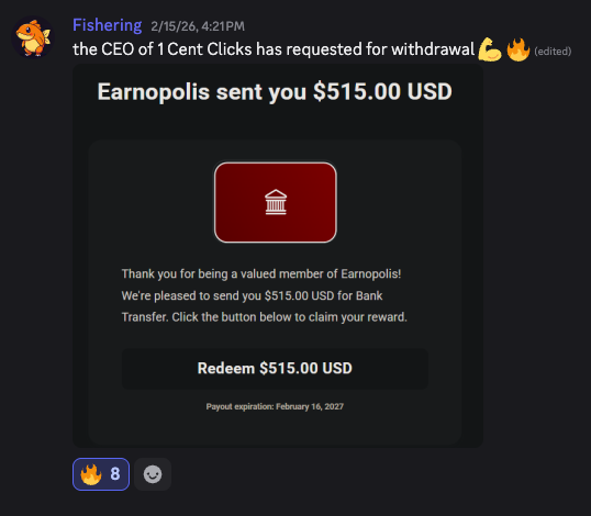 $515 bank transfer from Earnopolis